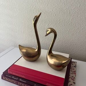 Vintage Solid Brass Pair of Swans